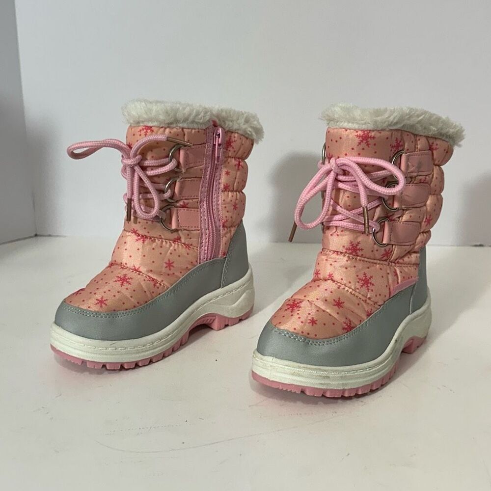 Apakowa Kids Pink and Gray Snow Boots | Little Girl Size 25 (8.5/9)
